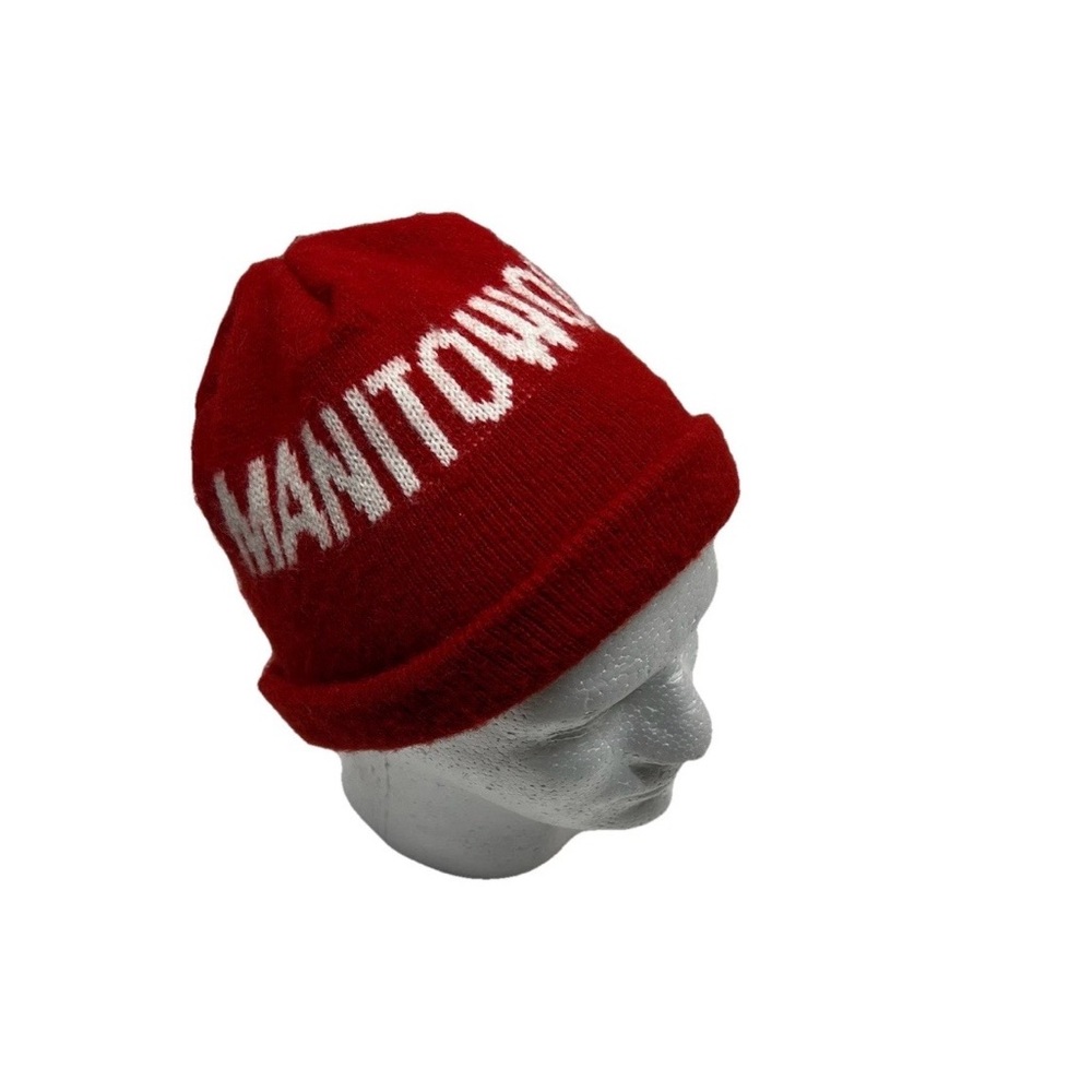 Vintage Red Knit Beanie Hat Manitowoc Wisconsin Winter Cap